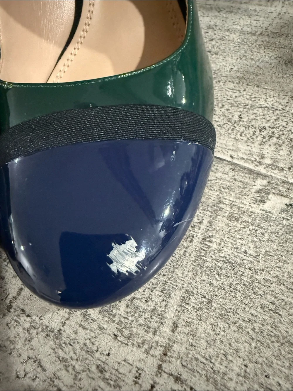 Tory Burch Women’s Two-Tone Green and Navy Patent Mary Jane Pumps